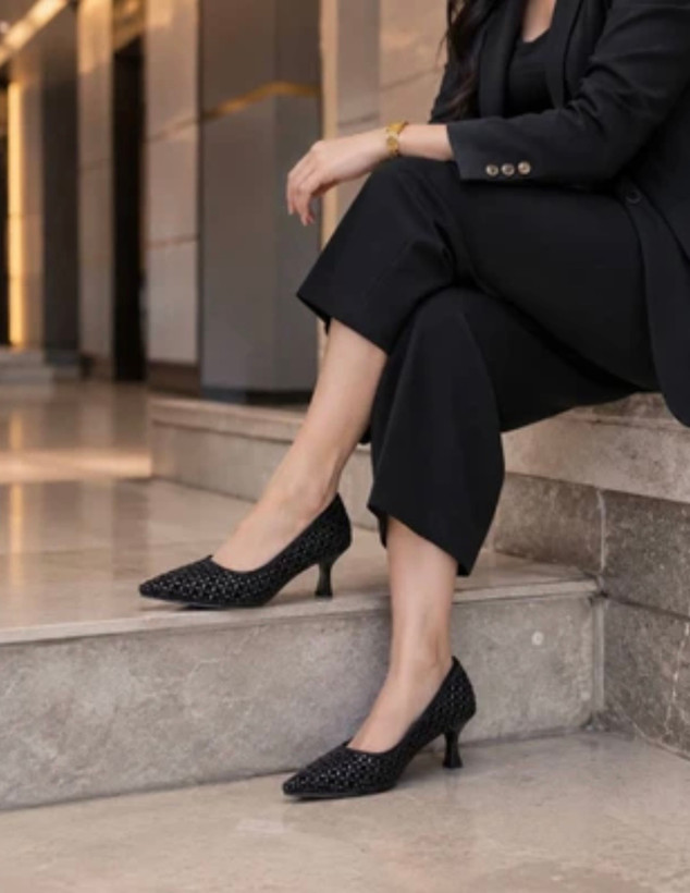 کفش نگینی مجلسی زنانه رنگ مشکی ،نقره ای کدma-67
